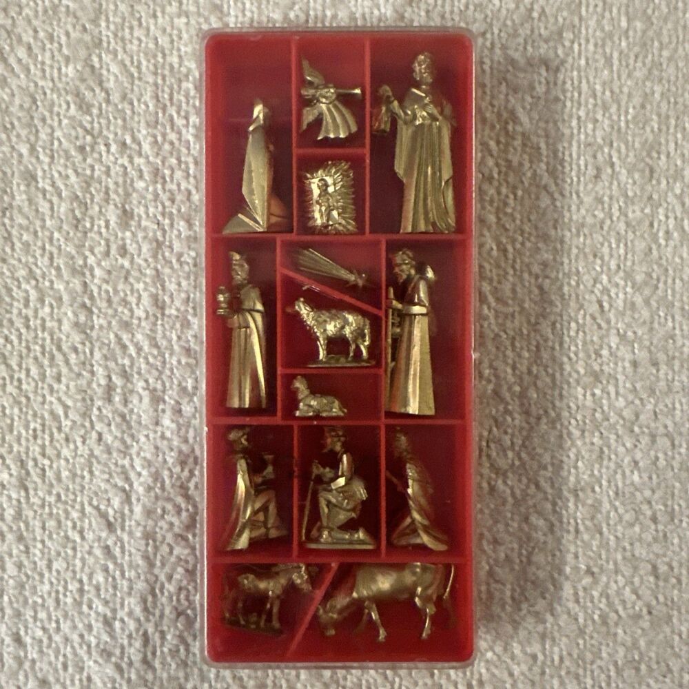 MCM Vintage 1960 West Germany Christmas Miniature Nativity Scene with Case